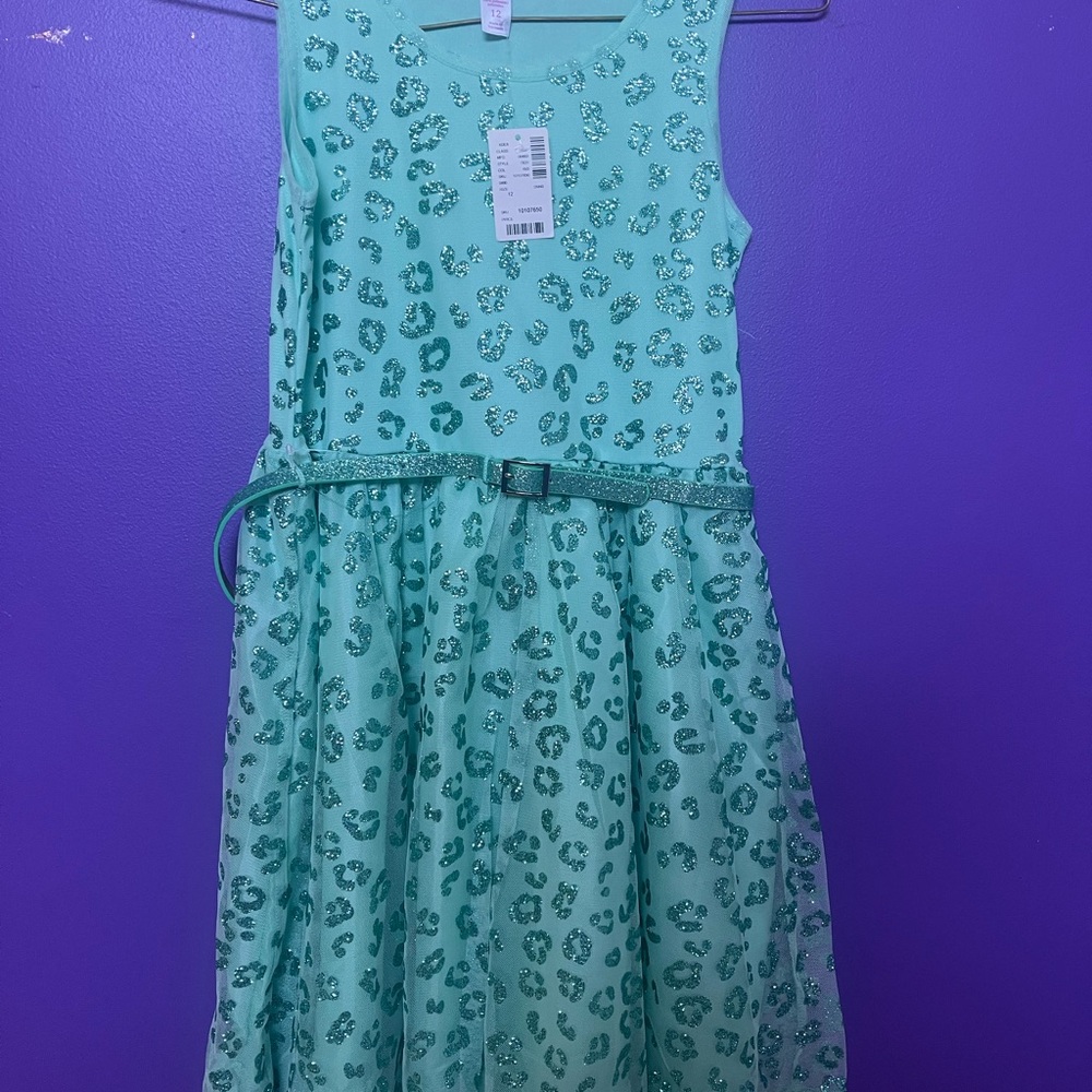 Girls justice sparkle green dress size 12